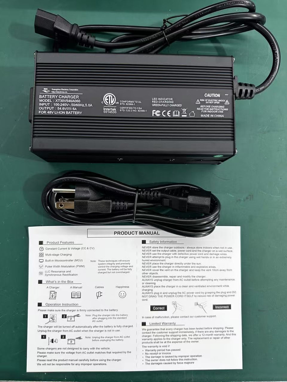 Lithium Charger 48V/6A Universal PC plug OUTPUT: 54.6V/6A for Emmo Urban