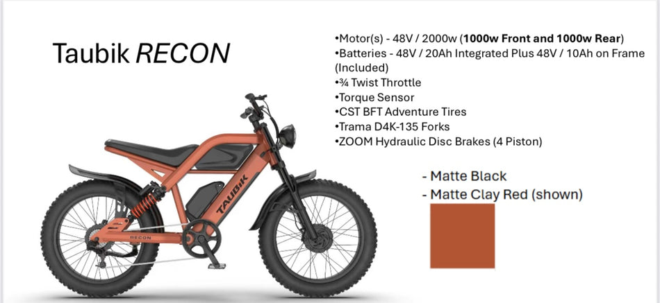 Taubik Recon Dual Motor Dual Battery 2000 watt Ebike