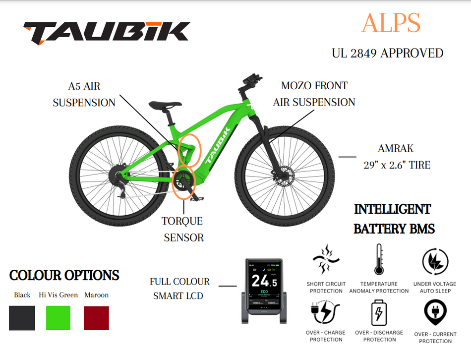 2024 Taubik Alps Mid suspension Mountain Electric Bicycle