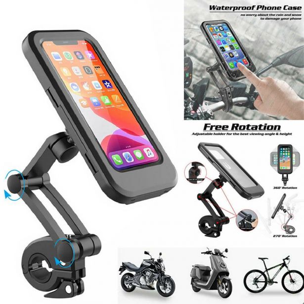 Touchscreen Cell Phone Mount - Universal Fit, Black, Waterproof, 360 Degree, Quick Release